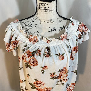 Riley & James Woman's Off The Shoulder Floral Pattern Short Sleeve Blouse Sz L